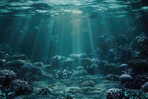 Photo sea deep or ocean underwater with ... | Premium Photo #Freepik #photo Deep Ocean Background, Deep Sea Background, Underwater Lake, Deep Sea Ocean, Deep Underwater, Underwater Landscape, Underwater Wallpaper, Photo Sea, Underwater Background