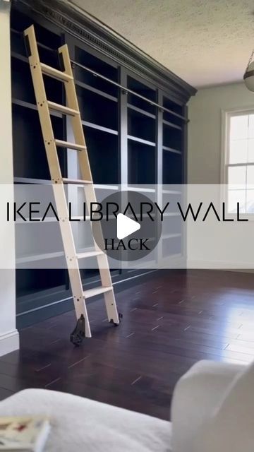 DIY Hacks HQ - home of IKEA hacks and more! on Instagram: "BILLY BOOKCASE • We are totally in love with the dark moody aesthetic of this Billy bookcase hack here at DIY Hacks HQ! @perkinsonparkway and @peonyandhoney teamed up in this one to create a truly stunning result. This video is definitely one to watch. They even have a DIY toothpaste hack! Mind blown 🤯 Head over to @peonyandhoney 's YT to see the step by step tutorial. Amazing work ladies 👏   #ikeahack #ikeahacks #library #reno #diy #diyprojects #diyer #billybookcase #library #diyhack #livingroomdecor #livingroomdesign" Ikea Bookcase Hack Bedroom, Do It Yourself Bookshelves, Billy Bookcase Hack Library, Diy Library Built Ins, Diy Built In Bookcase With Ladder, Diy Bookshelf Ikea Hacks, Ikea Hacks Bookcase, Dark Home Library Ideas, Home Library Ikea Billy