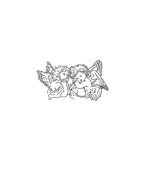 Cherub Angels Drawings, Two Cherub Angel Tattoo, Cupid Aesthetic Drawing, 2 Cherubs Tattoo, Sternum Angel Tattoo, Two Angel Tattoo, Cherub Drawing Tattoo, Two Cherubs Tattoo, 2 Angels Tattoo