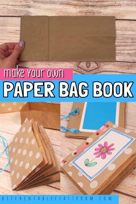 Paper Bag Books How To Make, Preschool Book And Craft Ideas, Brown Paper Crafts Diy, Diy Booklet Ideas Projects, Paper Sack Crafts, Brown Paper Bag Crafts, Paper Bag Art, Diy Paper Bag Book, Paper Bag Book