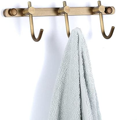 Brass Towel Hook, Bathroom Robe Hooks, Boutique Bathroom, Bath Towel Hooks, Wall Hook Rack, Brass Coat Hooks, Rustic Bath, Brass Wall Hook, Robe Hooks