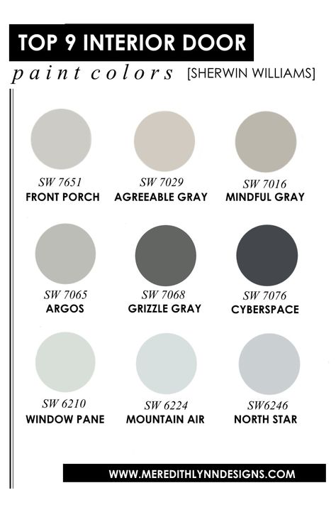 My Top 9 Paint Colors for painting your interior doors! Easy, affordable way to transform the rooms in your home. Colored Interior Doors Gray Walls, Gray Interior Front Door, Slate Interior Doors, 2023 Interior Door Colors, Small House Interior Door Color, Best Gray Paint For Interior Doors, Interior Garage Entry Door Paint Colors, Blue Gray Doors Interior, Entryway Door Colors Interior