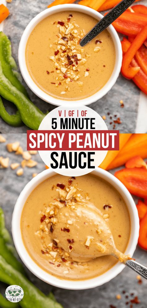 Dip For Veggies, Easy Peanut Sauce, Thai Peanut Sauce, Spicy Peanut Sauce, Peanut Butter Sauce, Spicy Peanuts, Veggie Dip, Vegan Sauces, Spicy Sauce