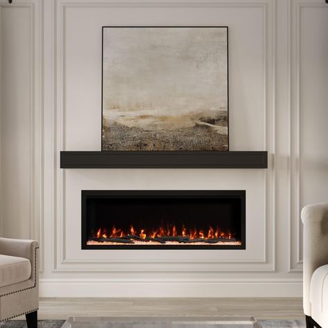 Modern Ember Highmark 50 Inch Smart Linear Electric Fireplace Insert - Premium Flame with 10 Colors, Sleek Hidden Vent Design, Install Recessed in-Wall or Wall-Mount, WiFi and Voice-Enabled Electric Fireplace No Mantle, Midcentury Modern Fireplace Mantle, Contemporary Marble Fireplace, Fireplace With Hearth Seating, Wood Framed Fireplace, Floating Mantle Fireplace, Modern Fire Place, Black And White Fireplace, Apartment Fireplace