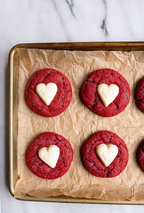 Small batch cookies: red velvet sugar cookies for Valentine's Day dessert for two.#redvelvetsugarcookies #sugarcookierecipe Red Velvet Sugar Cookies Recipe, Sugar Cookie Recipe Small Batch, Red Velvet Sugar Cookies, Velvet Sugar Cookies, Velvet Cookies, Valentines Baking, Pastel Cupcakes, Red Velvet Cookies, Dessert For Two