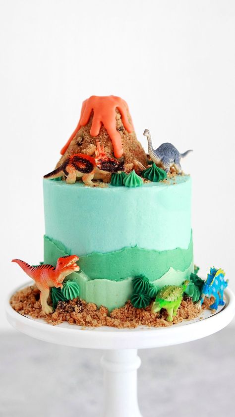 Whitney DePaoli | Sugar & Sparrow | MINI DINOSAUR CAKE 🌋🦕 my nephew is obsessed with dinosaurs and volcanoes so I had to make him his ultimate birthday cake! He was so stoked… | Instagram Lemonade Cake Recipe, Dino Birthday Cake, Strawberry Lemonade Cake, Chocolate Buttercream Recipe, Volcano Cake, Lemonade Cake, Fresh Strawberry Cake, Daisy Cake, Galaxy Cake