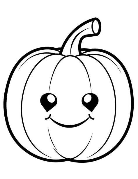 Kawaii Pumpkin: A kawaii-inspired pumpkin with big, adorable eyes, offering a cute twist to pumpkin coloring. (Free Printable Coloring Page for Kids) Coloring Pages Pumpkins, Plain Pumpkin Coloring Page, Cute Pumpkin Coloring Pages, Coloring Pumpkin Ideas, Small Pumpkins Ideas, Pumpkin Pictures Printable, Pumpkin Print Out, Simple Fall Coloring Pages, Pumpkin Clipart Black And White