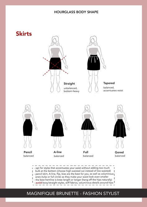 Body Shape Ultimate Guide - Part 4 = HOURGLASS SHAPE - Magnifique Brunette Dressing Full Hourglass Shape, Hourglass Shape Style, Body Shape Guide What To Wear, Outfit Idea For Hourglass Shape, Body Types Hourglass Style, Necklines For Hourglass Figures, Body Type Hourglass Tips, Best Skirts For Hourglass Shape, Broad Shoulder Hourglass Shape