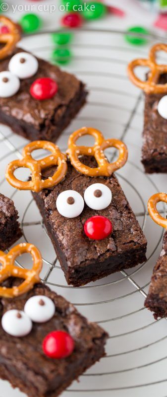 Christmas Brownies, Reindeer Brownies, Reindeer Brownie, Cute Christmas Desserts, Jul Mad, Kek Lapis, Christmas Dessert Table, Xmas Treats, Christmas Deserts