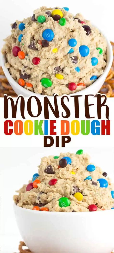 Monster Cookie Dough Dip, Cookie Dough Dip Recipe, Easy Dessert Dips, Monster Cookie Dough, Dessert Dip Recipes, Dessert Dip, Cookie Dough Dip, Resepi Biskut, Monster Cookie