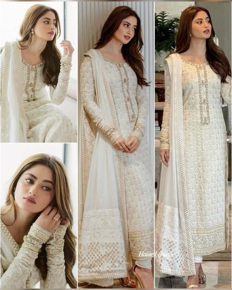 Stylish Dress Book Pakistani, Hamel Patel, White Salwar, Dupatta Collection, Sajjal Ali, Elegant Fashion Outfits, Simple White Dress, Fox Dress, Celebrity Fashion Looks