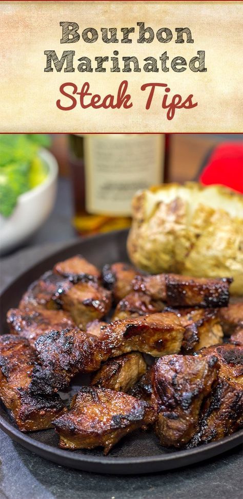 Bourbon Marinated Steak Tips | Unique and easy steak marinade! Marinated Steak Tips, Bourbon Marinade, Easy Steak Marinade, Steak Marinade Easy, Bourbon Steak, Steak Tips, Veal Recipes, Grilled Steak Recipes, Easy Steak