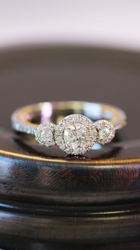 Trio Engagement Ring, 3 Diamond Engagement Rings, Trio Rings, Ring Redesign, Ring Upgrade, Trilogy Engagement Ring, Gorgeous Rings, Round Halo Engagement Rings, Cute Engagement Rings