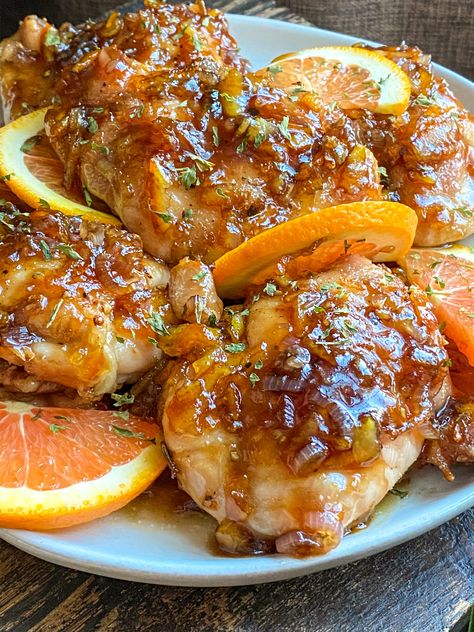 Orange Balsamic Glazed Chicken | A Healthy Makeover Orange Glaze For Chicken, Amazing Dinners, Chicken Board, Balsamic Chicken Thighs, Vinegar Chicken, Balsamic Glazed Chicken, Balsamic Vinegar Chicken, Recipes Restaurant, Roasted Chicken Thighs