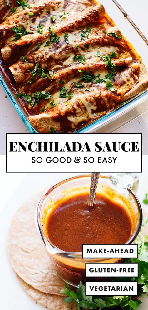 This homemade enchilada sauce is SO EASY to make! This sauce offers authentic Mexican flavor and tastes amazing. You’ll never go back to the store-bought kind. #cookieandkate #mexicanvegetarian #enchiladasauce #vegetarian #mexicanrecipe Enchiladas Mexicanas, Best Enchilada Sauce, How To Make Enchiladas, Best Enchiladas, Recipes With Enchilada Sauce, Homemade Enchilada Sauce, Homemade Enchiladas, Never Go Back, Enchilada Recipes