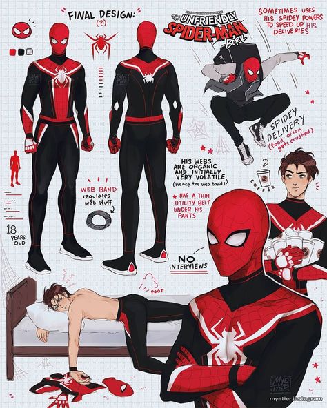 Spider Man All Versions, Spectacular Spider Man Suit, Spidey Suit Design, Spiderman All Suits, Custom Spiderman Suits Drawing, Spider Man Fan Art Suit, Spider Man Redesign Suit, Spiderman Suit Redesign, X Men Suit Design