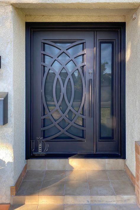 Single Iron Door Design, Front Door Handleset, Wrought Iron Entry Doors, Iron Entry Doors, Steel Door Design, Iron Door Design, Safety Door, Modern Front Door, Front Door Porch