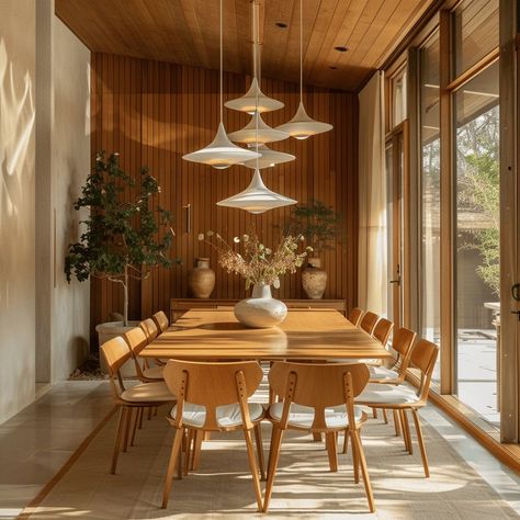 Japandi Dining, Mid Century Modern Dining Room, Mid Century Modern Interior Design, Mid Century Modern Bedroom, Hallway Designs, Hallway Design, Mid Century Modern Kitchen, Mid Century Modern Interiors, Mid Century Modern Dining