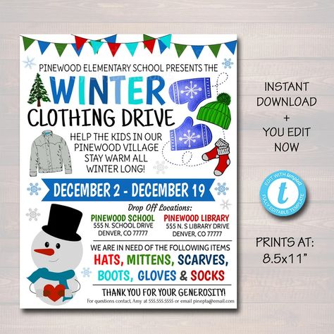 Clothing Drive Flyer, Pto Fundraisers, Pta Organization, Coat Drive, Church Fundraisers, School Pto, Travel Baseball, Printable Invitation Templates, Camp Ideas