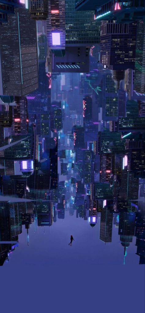 Spider Verse Wallpaper Ipad, Into The Spiderverse Lockscreen, Spiderverse Leap Of Faith Wallpaper, The Spiderverse, Spiderverse City Wallpaper, Spiderverse Landscape, Into The Spiderverse Art, Spider Into The Spiderverse, Spiderman In The Spiderverse