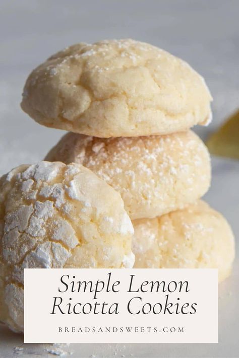 Lemon Pillow Cookies, Giada De Laurentiis Recipes Italian Lemon Ricotta Cookies, Ricotta Baked Goods, Easy Italian Cookies Simple, Soft Ricotta Almond Pillows, Lemon Ricotta Cookies With Lemon Glaze, Riccota Cookies Italian, Pistachio Ricotta Cookies, Fluffernutter Pie