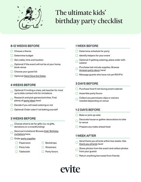 1st Birthday Party List Checklist, 2nd Birthday Party Checklist, 1st Birthday Party Checklist, First Birthday Party Checklist, Kids Birthday Party Checklist, First Birthday Checklist, Party Checklist Birthday, Birthday Planning Checklist, Party Planning Timeline