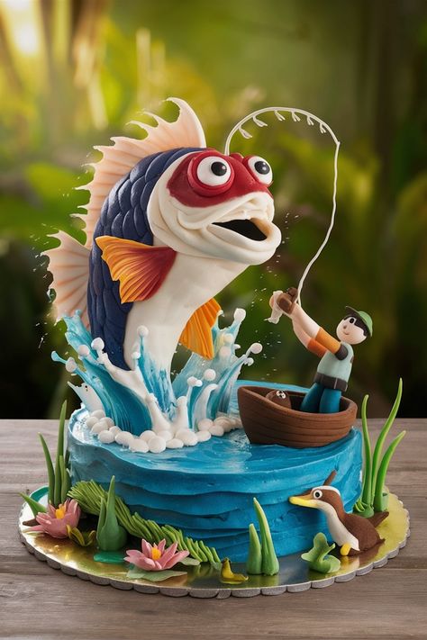 Catch the Best Fishing-Themed Birthday Cakes for Men Fishing Cakes For Men Fisherman, Fishing Cakes For Men Birthdays, Fishing Cakes For Men, Fishing Birthday Cake, Fishing Theme Cake, Birthday Cake Baking, Fish Cake Birthday, Fishing Cake, Boat Cake