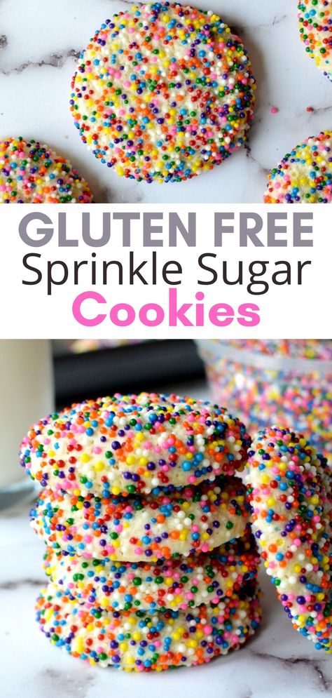 gluten free sugar cookies with sprinkles Gluten Free Sugar Cookie Icing, Easy Gf Baked Goods, Dairy Free Gluten Free Sugar Free Recipes, Gluten Free Birthday Cake Cookies, Gluten Free Funfetti Cookies, Gluten Free Drop Cookies, Gluten Free Pillsbury Sugar Cookies, Gluten Free Drop Sugar Cookies, Corn Starch Cookies Gluten Free