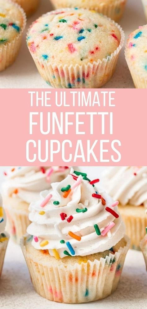 Gourmet Funfetti Cupcakes, Funfetti Cupcake Recipe Homemade, Best Funfetti Cupcake Recipe, Cupcake Recipes Funfetti, Confetti Cupcake Recipes, Easy Cupcake Cakes, Cupcakes With Sprinkles Inside, How To Do Cupcake Frosting, Sprinkle Cupcakes Recipe