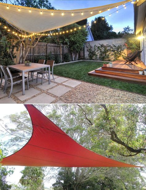 12 creative & attractive shade structures & patio cover ideas such as DIY friendly fabric canopy, shade sails, simple pergolas, vines for sun shades, etc! – A Piece of Rainbow #backyard #gardens #landscape #gardendesign #landscaping #gardenideas #pergola #shadesails #diy #summer #spring #porch #patiodesigns #patio #deck #curbappeal #homeimprovement home improvement, garden design, landscaping, patio decor Patio Shade Covers, Patio Cover Ideas, Ombra Pergola, Diy Patio Ideas, Design Per Patio, Ideas Terraza, Garden Decking, Decking Ideas, Cozy Garden