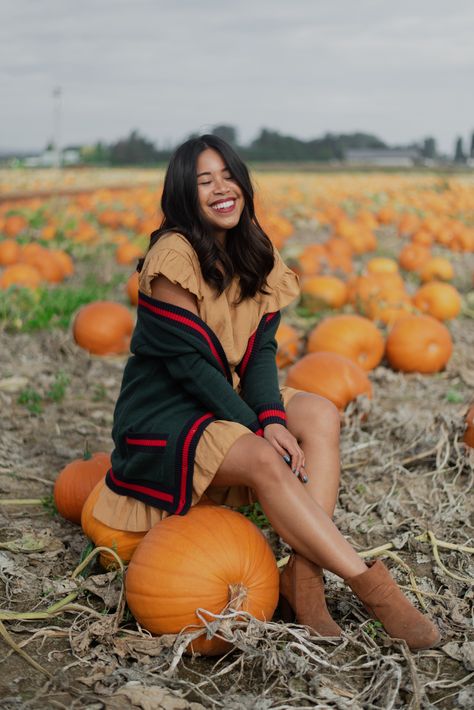 PNW fall pumpkin patch photoshoot blogger ideas and inspo Pumpkin Patch Instagram Story, Fall Senior Pictures Pumpkin Patch, Pumpkin Field Photoshoot, Pumpkin Picking Photoshoot, Pumpkin Patch Senior Pictures, Pumpkin Patch Photoshoot Couples, Autumn Photo Ideas, Pnw Fall, Pumpkin Patch Photography