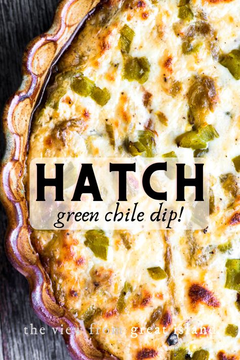 Cheesy Hatch Green Chile Dip is an irresistible cheesy hot dip filled with roasted hatch chiles! #appetizer #cheesedip #dip #hotdip #bakeddip #chiledip #hatchchiles #spicy #partyfood #chipsanddip #gamenight #gamenightfood #gamedaygrub #tailgating #comfortfood Hatch Green Chili Dip Cream Cheeses, Chile Relleno Dip, Easy Savory Dips For A Party, Hatch Chile Dip, Recipes With Roasted Green Chilis, Mexican Tailgate Food, Roasted Hatch Green Chile Recipes, Green Appetizers, Green Chile Dip