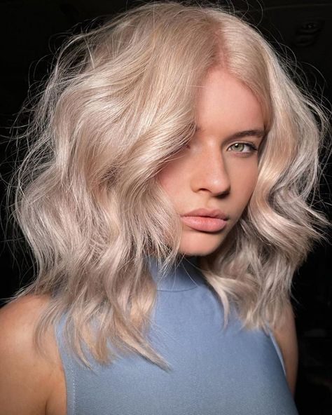 Champagne Blonde Vs. Ash Blonde: A Quick Guide Crisp Blonde Hair, Champagne Blonde Hair With Money Piece, Short Champagne Blonde Hair, Platinum Champagne Blonde, Champagne Color Hair, Light Champagne Blonde Hair, Champagne Blonde Hair Formula, Cool Champagne Blonde Hair, Cool Neutral Blonde Hair