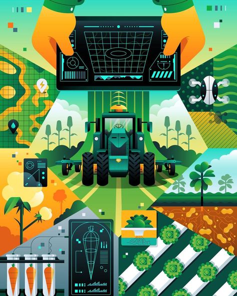 Engineering Poster Design Illustrations, Future Design Graphic, Sustainability Illustration, Future Agriculture, Agriculture Illustration, Agriculture Poster, Agriculture Art, Future Illustration, Industry Illustration