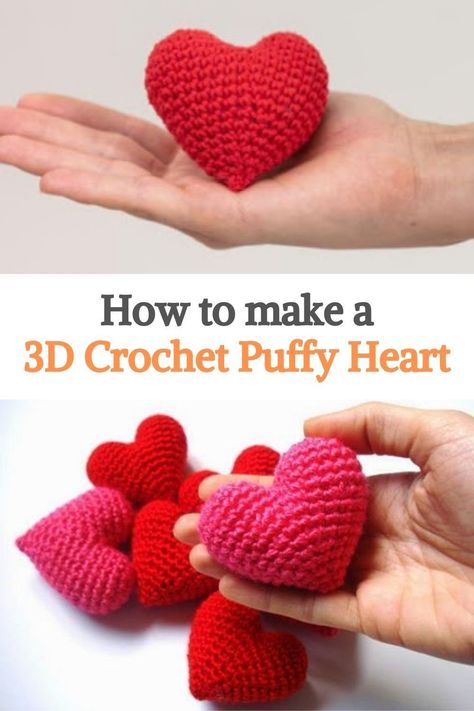 Crochet Puff Stitch Heart Pattern, Crochet Puff Heart Pattern, How To Crochet Hearts For Beginners, Crochet Little Heart Free Pattern, Valentine’s Day Crochet Ideas Easy, Heart Shape Crochet Pattern, Crochet Puffy Hearts Free Pattern, Crochet Heart Plush Pattern Free, Crochet Heart Plush Pattern