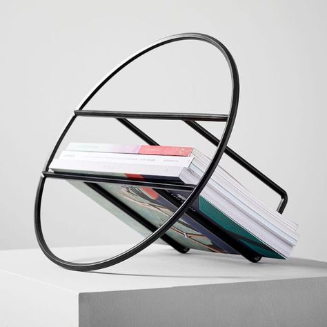 West Elm Ease Roundabout Magazine Rack Desk Objects, Metal Nesting Tables, Office Decor Organization, Monochromatic Interior Design, Modern Desk Accessories, Newspaper Holder, Traditional Floor Lamps, Interior Design Presentation, Shelves Storage