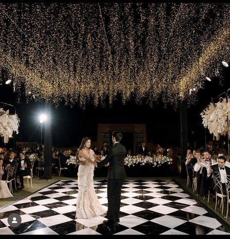 Enchanted Night Wedding, Dance Stage Decoration, Sangeet Dance Floor, Tent Dance Floor, Black White Dance Floor, Spanish Style Weddings, Wedding Reception Dance Floor, Ballroom Wedding Reception, Uplighting Wedding