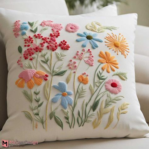 The Beauty of 10+ Simple Pillow Cover Hand Embroidery Designs 2 Pillow Covers Handmade, Cushion Cover Embroidery Handmade, Flower Embroidery Pillow, Hand Embroidered Cushions, Embroidery On Pillow Cover, Embroidery Cushion Covers Ideas, Cushion Embroidery Design Ideas, Pillow Cover Embroidery Designs, Hand Embroidery Cushion Covers