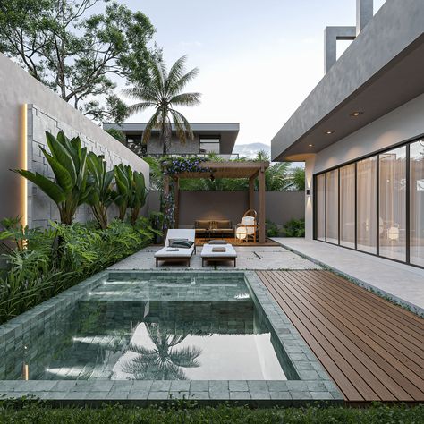 CGI HOUSE - SC AC :: Behance Pool House Designs, Luxury Swimming Pools, Chalet Design, Pool Landscape Design, Casa Exterior, Patio Interior, House Outside Design, Bungalow House Design, Backyard Garden Design