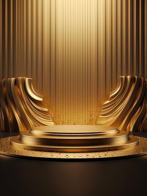 Premium AI Image | Realistic Podium Background With Golden Details Golden Design Background, Podium Photoshoot, Premium Background Design, New Background Images For Editing, Gold Background Photoshoot, Awarding Background, Golden Frame Background, Golden Color Background, Power Background