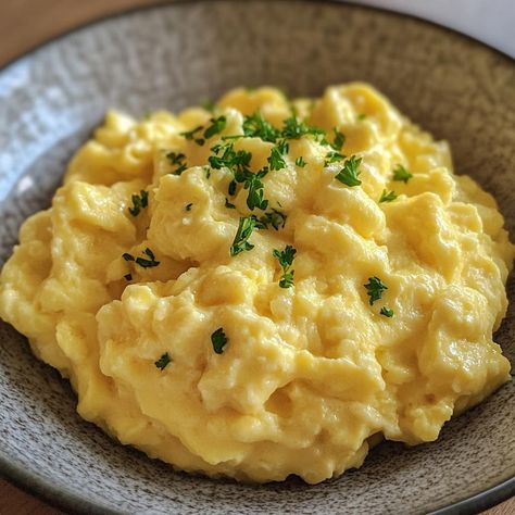 via @thenandnowspace Creamy Scrambled Eggs How To Make, Egg Whites On Toast, Scrambled Eggs With Mayonnaise, Creamiest Scrambled Eggs, How To Make Perfect Scrambled Eggs, Seasoned Scrambled Eggs, Gourmet Scrambled Eggs, Scrambled Eggs With Ham, Wet Scrambled Eggs