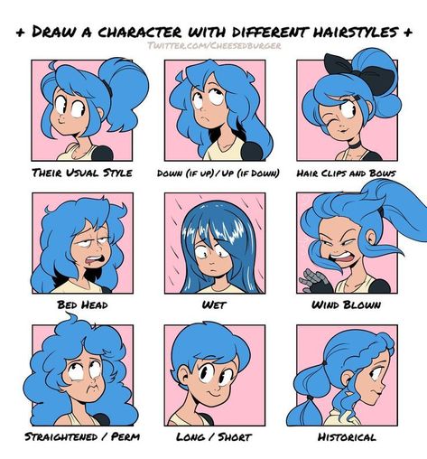 Character Design Hair, Art Style Hair, Hair Styles Art, Sketchbook Aesthetic, Aesthetic Drawings, Art Style Challenge, Drawing Ideas List, Siluete Umane, Creative Drawing Prompts