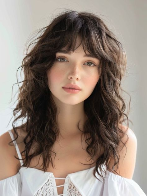 Curl Hairstyles With Bangs, Bangs For Oval Face Wavy Hair, Haircuts Medium Wavy Hair, Fringe Haircut Wavy Hair, Cute Hair Cuts For Girls Wavy, Bangs For Round Face Wavy Hair, Bangs For Oval Face Curly Hair, Hair Cuts For Medium Length Hair Wavy, Wavy Medium Hair With Bangs