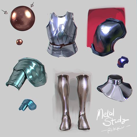 Metallic Digital Art, Coloring Metal Digital, How To Render Armor, Metal Tutorial Drawing, Metal Art Tutorial, Armor Shading Reference, Rendering Metal Digital Art, Metal Painting Reference, Digital Painting Metal