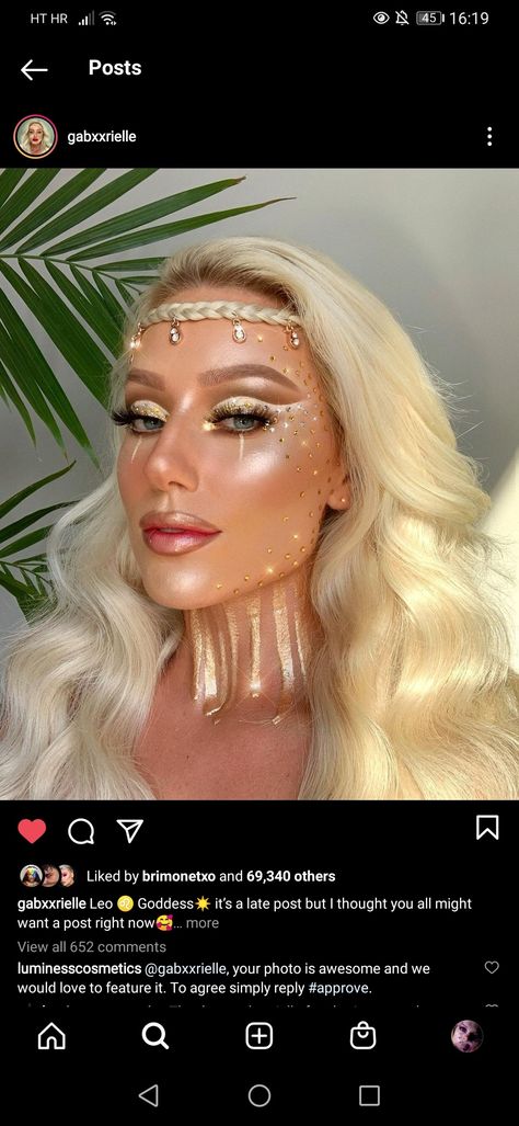 Goddess Custome Halloween, Godess Make Up Halloween, Sun Make Up Halloween, Golden Goddess Makeup Halloween, Grecian Goddess Makeup, Golden Goddess Halloween Costume, Gaia Goddess Makeup, Greek Goddess Make Up Look, Gold Makeup Looks Halloween