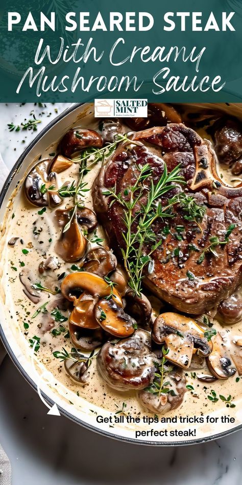 Indulge in the timeless elegance of Steak Diane, a classic steak recipe that combines the rich flavors of steak and mushrooms in a creamy sauce. Whether you choose sirloin or rib-eye, grilled or pan-seared, this dish is an easy yet sophisticated choice for any steak lover looking for healthy dinner ideas. Savory Steak Recipes, 5 Star Steak Dinner, Healthy Dinner Recipes With Steak, Rib Eye Steak Dinner Ideas, Sirloin Filet Steak Recipes, Sirloin Steak With Mushroom Sauce, Beef Rib Eye Steak Recipes, Sophisticated Dinner Recipes, Onion Gravy Smothered Steak