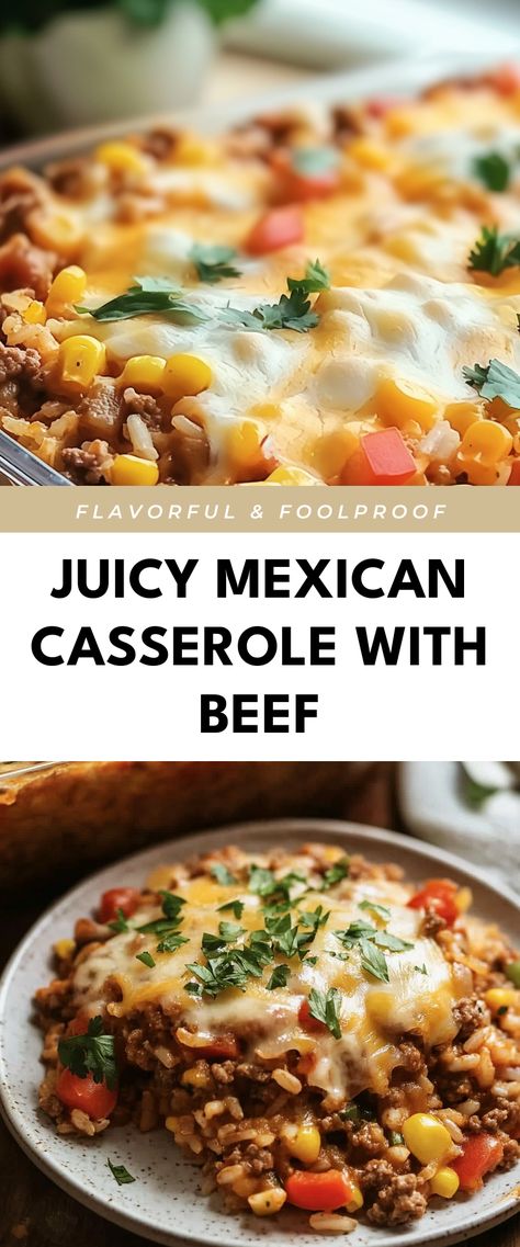 Image for Juicy Mexican Casserole with Beef Santa Fe Casserole, Burrito Casserole Recipe Beef, Freezer Mexican Casserole, Mexican Taco Casserole Beef, Mexican Hamburger Casserole Recipes, Taco Meat Casserole, Unique Casserole Recipes, Mexican Pasta Casserole, Beef Mexican Casserole