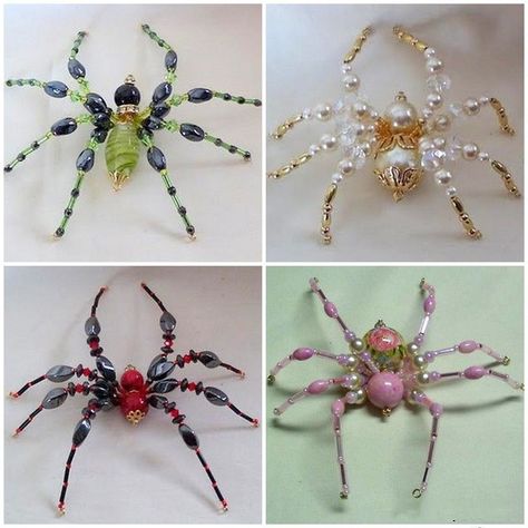 The spider is so beautiful designed with colorful beads that you will love it at first glance. It’s beyond decoration, it’s an art of jewelry. And now you can make it yourself. They are perfect addition as pendant of necklace or bracelet for Halloween, too. Materials you need: Beads Iron wire Wire cutter plier Beaded Spider Suncatcher, Beaded Spider Tutorial Free Pattern, Insect Diy Crafts, Spider Suncatcher Diy, Beaded Windchimes Diy, Diy Beaded Spiders How To Make, Beaded Spider Tutorial, Beaded Spiders How To Make, Bead Decor Ideas