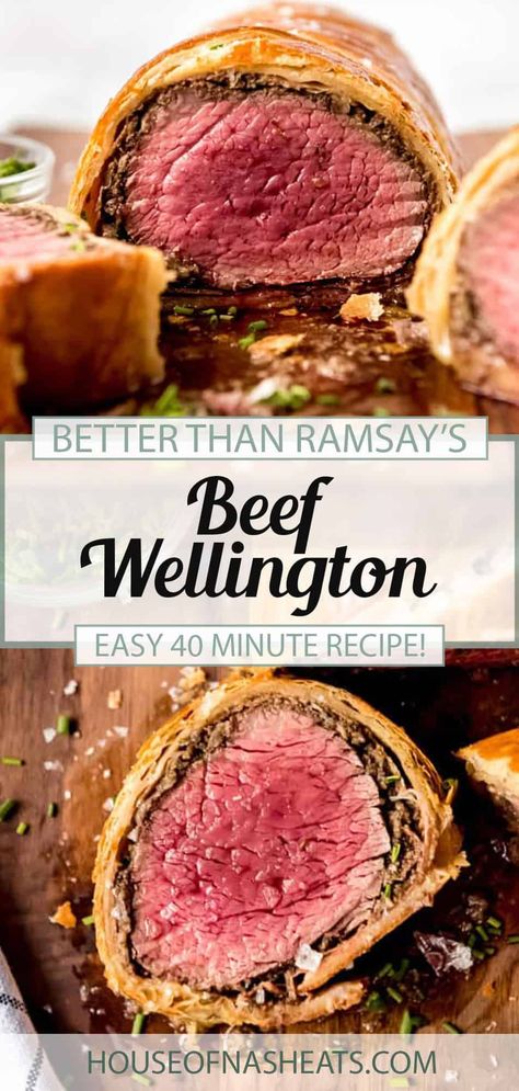 Whether it's a special anniversary meal or you are just serving Sunday dinner to you family or guests, Beef Wellington is always the much-anticipated star of the table! My easy Beef Wellington recipe is so simple to make and ready in about an hour. It's perfect for holidays like Christmas and Easter, as well as weekend family dinners! #beef #tenderloin #beefwellington #gordonramsay #best #dinner #holiday #Christmas #Easter #puffpastry #duxelles #mushrooms Easy Beef Wellington Recipe, Best Beef Wellington Recipe, Easy Beef Wellington, Wellington Recipe, Beef Wellington Recipe, Beef Wellington, Beef Recipes Easy, Master Chef, Easy Beef