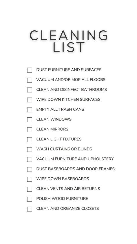 Cleaning Checklist - Etsy Organisation, Clean Apartment Checklist, Cheap Cleaning Hacks, Chores To Do Around The House, Must Haves For New Apartment, Cleaning Checklist For Bedroom, Down Sizing Home Tips, Deep Cleaning Room Checklist, Classroom Cleaning Checklist